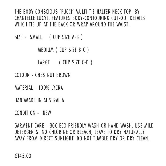 Never worn CHANTELLE LUCYL - BROWN PUCCI HALTERNECK TOP Auné Store - Picture 4 of 4